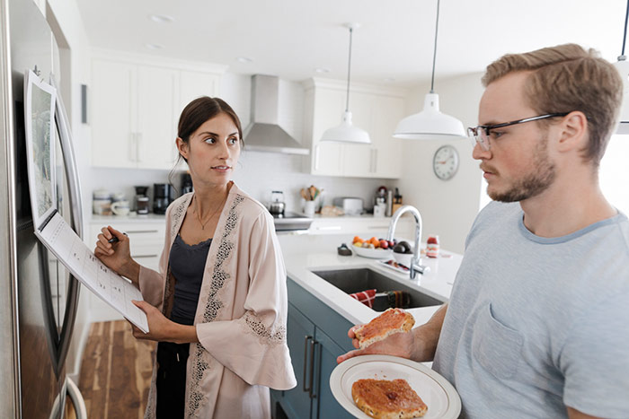 family calendar in kitchen