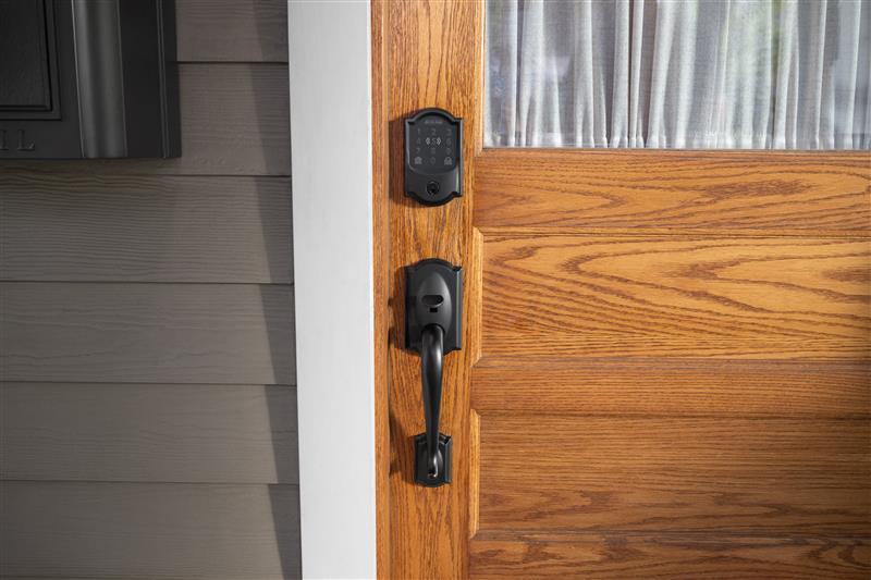 Front door with a Schlage Encode Plus smart lock and front entry handle