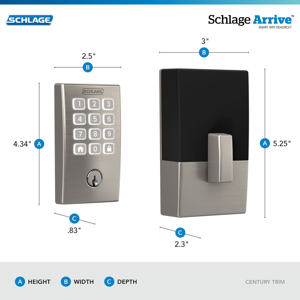 Schlage Arrive™ Smart WiFi Deadbolt with Century Trim