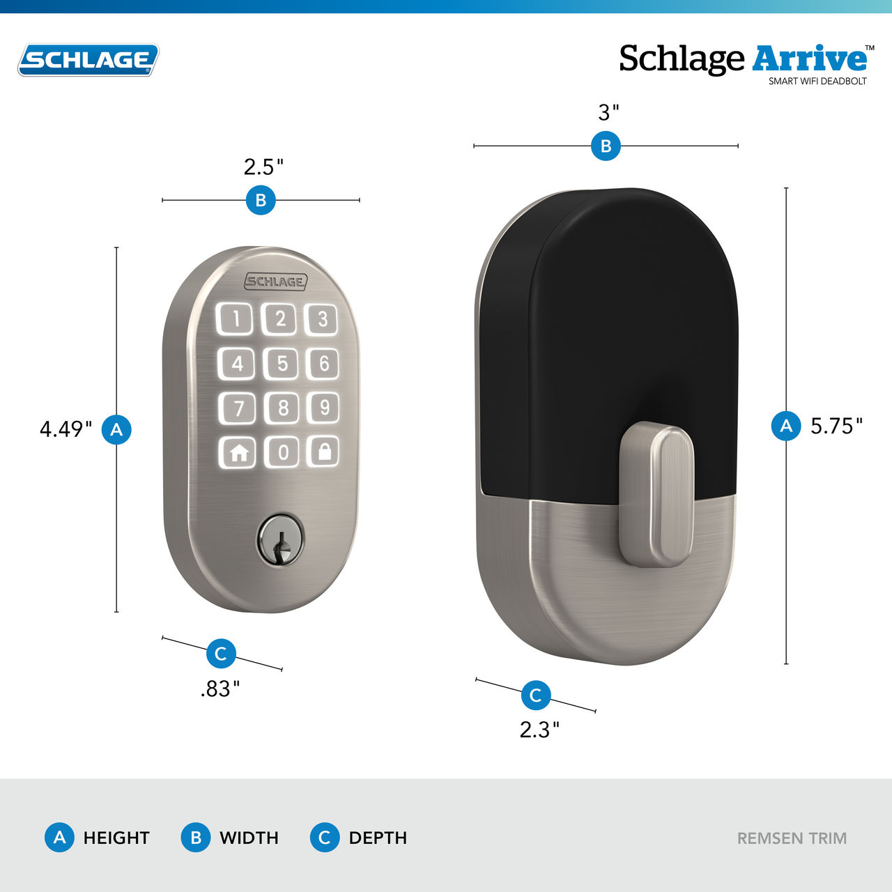 Schlage Arrive™ Smart WiFi Deadbolt with Remsen Trim