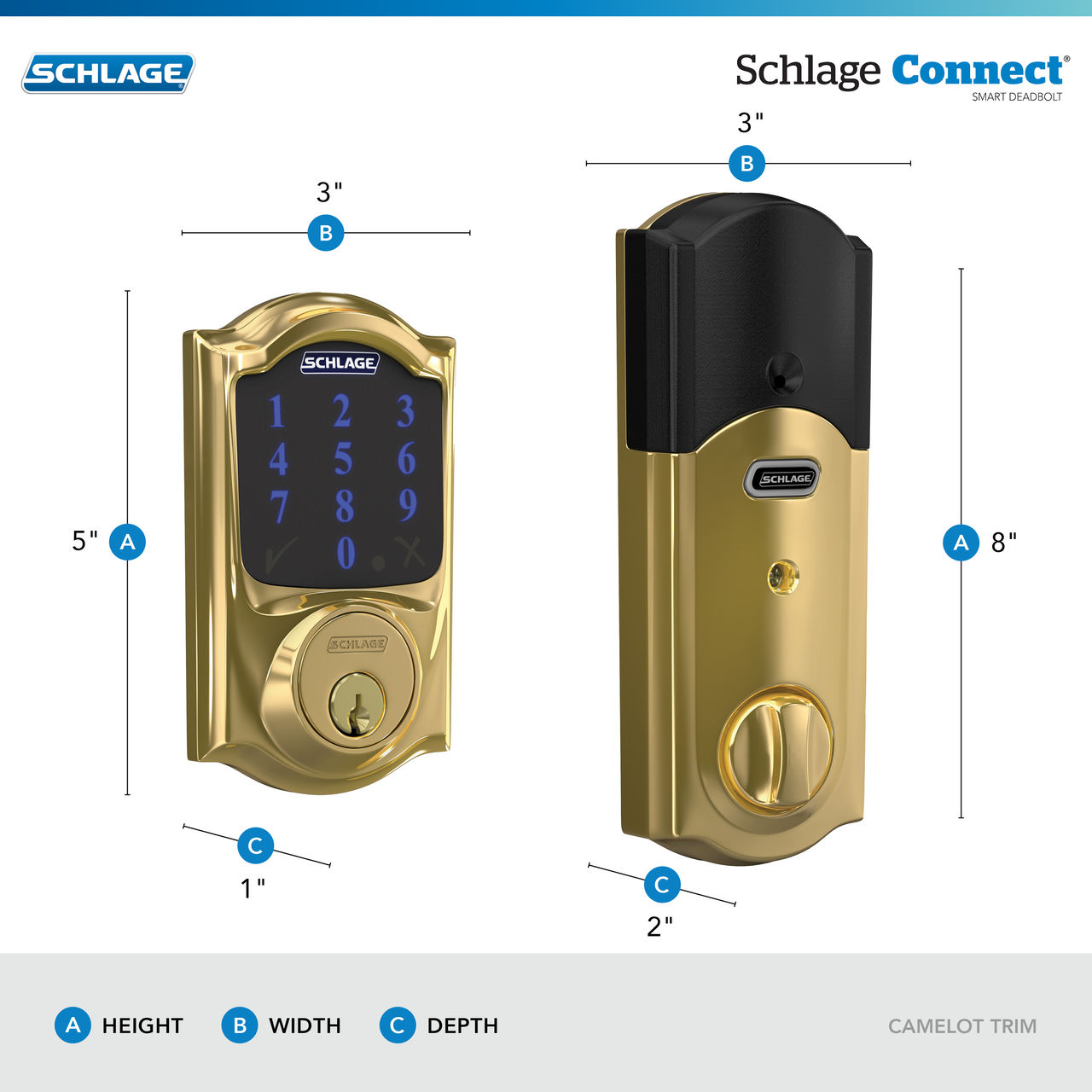 Schlage Connect™ Smart Deadbolt, Z-Wave Plus with Camelot Trim
