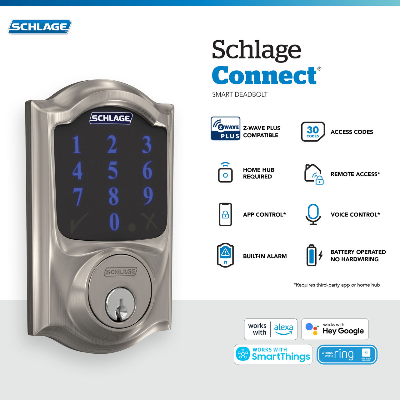 Schlage Connect™ Smart Deadbolt, Z-Wave Plus with Camelot Trim