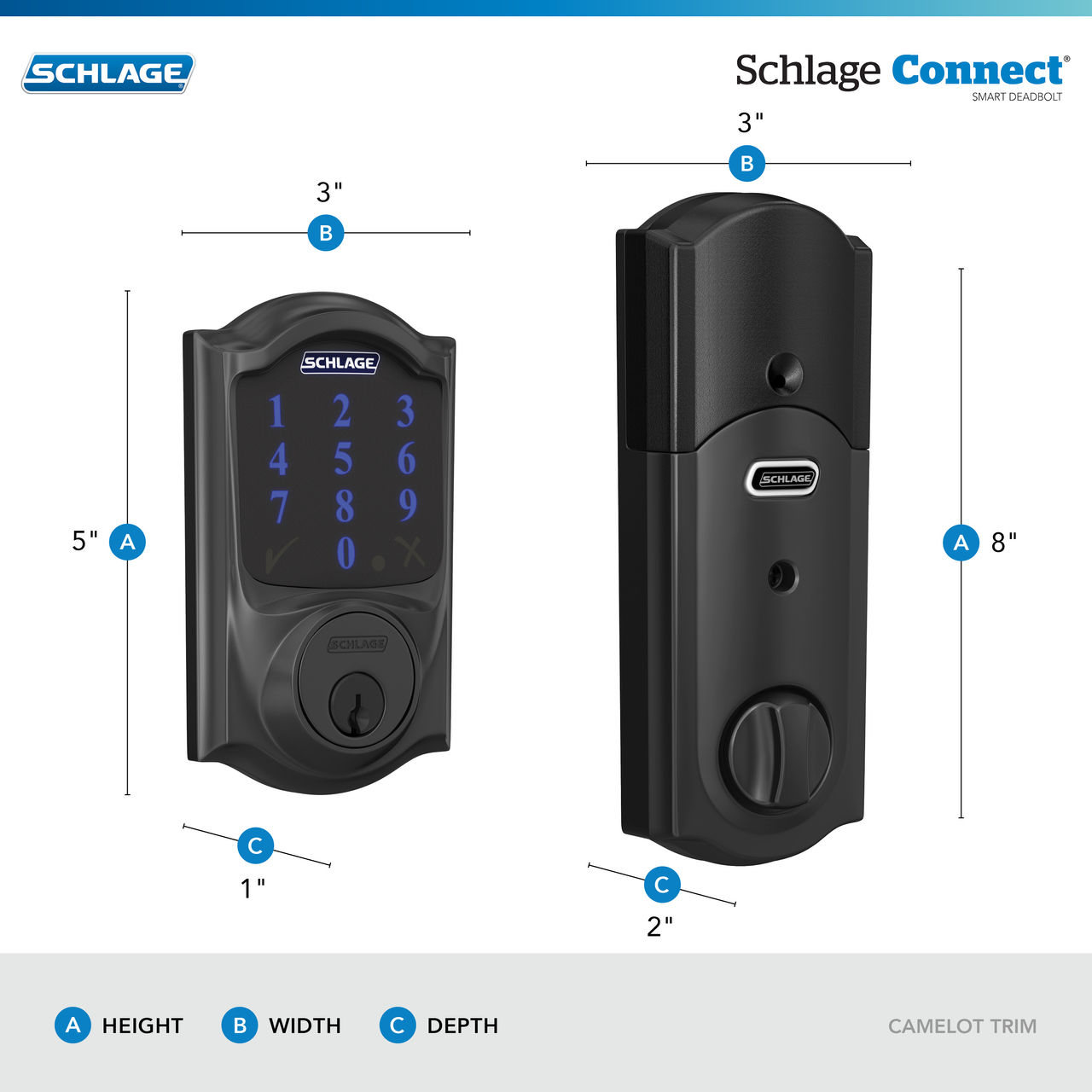 Schlage Connect™ Smart Deadbolt, Z-Wave Plus with Camelot Trim