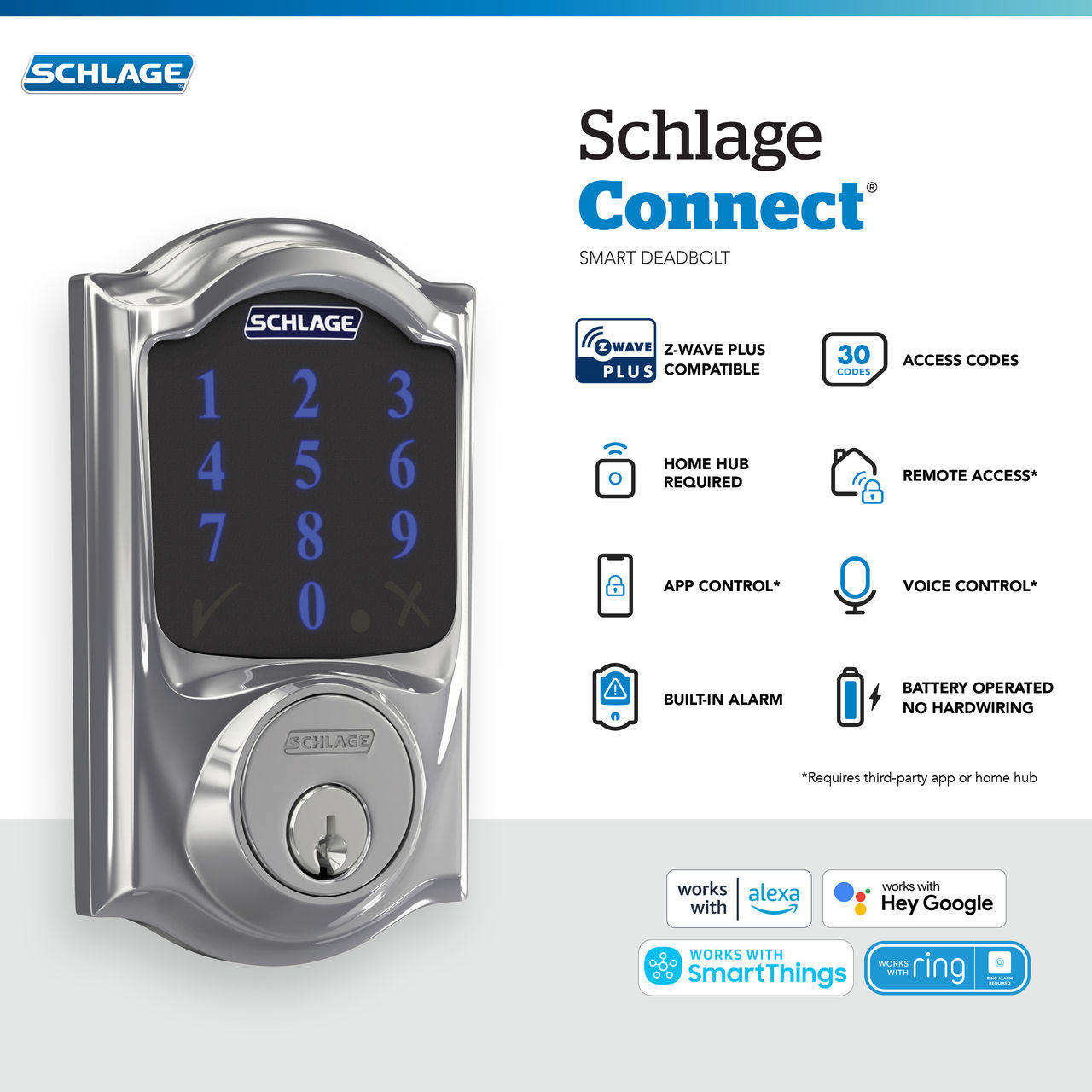 Schlage Connect™ Smart Deadbolt, Z-Wave Plus with Camelot Trim