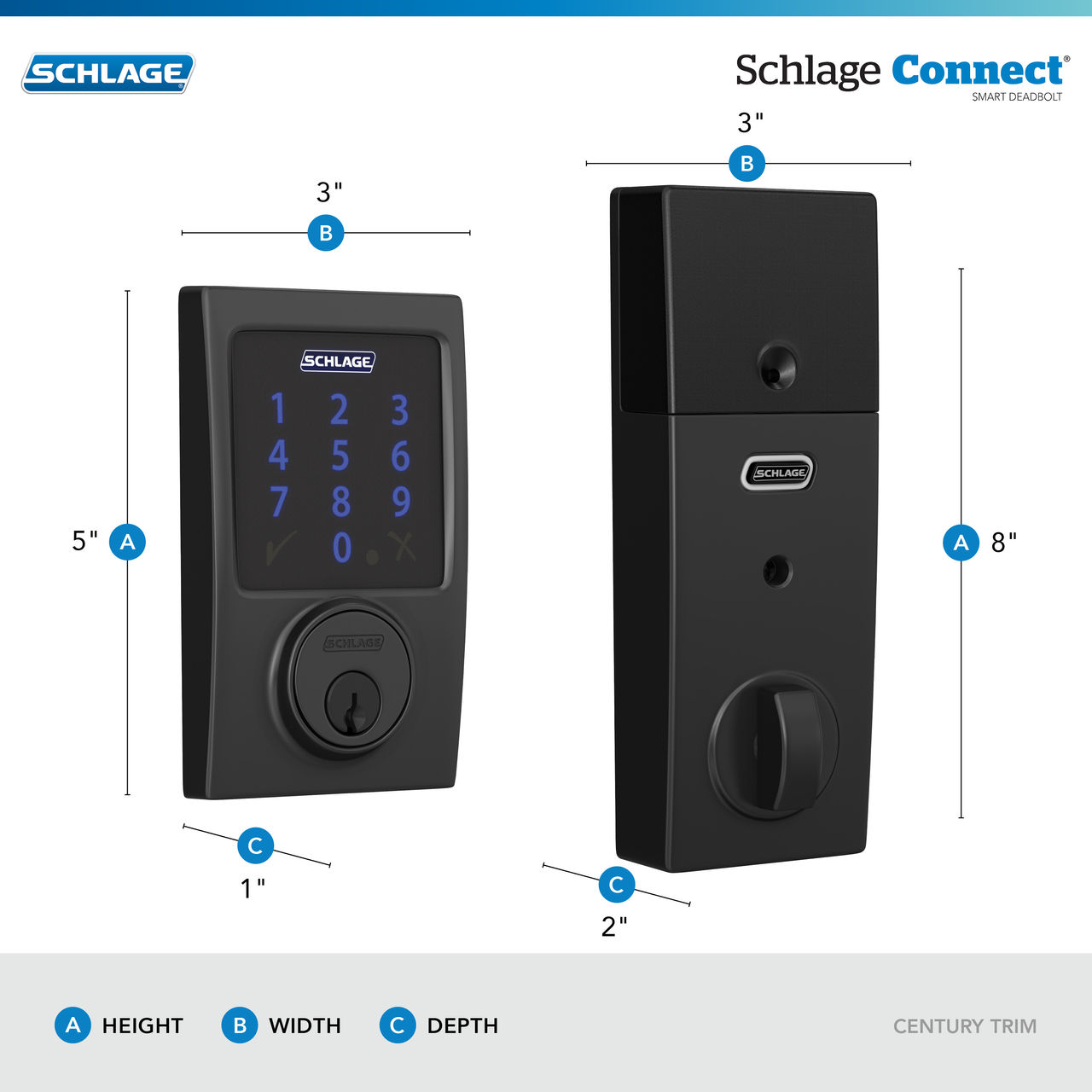 Schlage Connect™ Smart Deadbolt, Z-Wave Plus with Century Trim