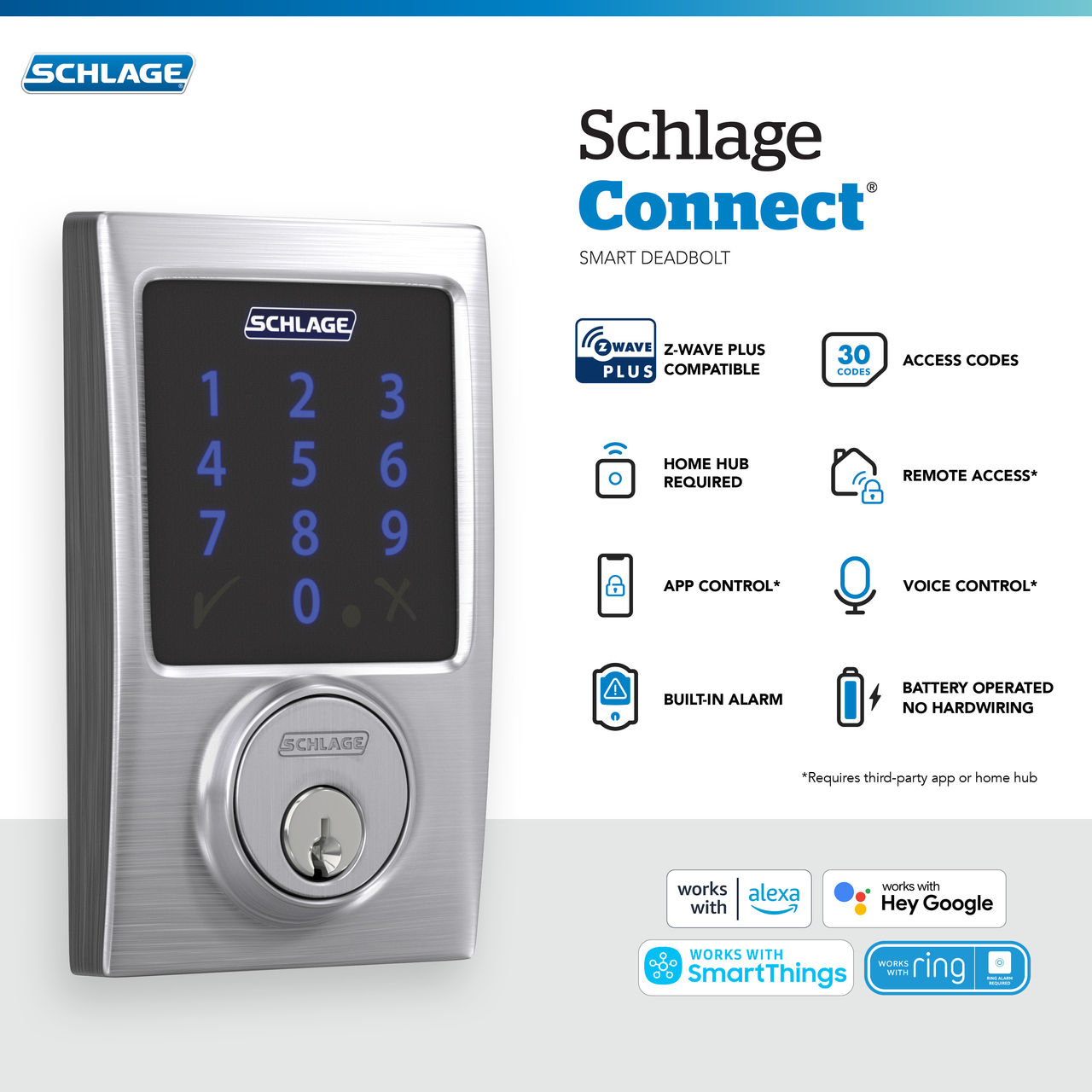 Schlage Connect™ Smart Deadbolt, Z-Wave Plus with Century Trim