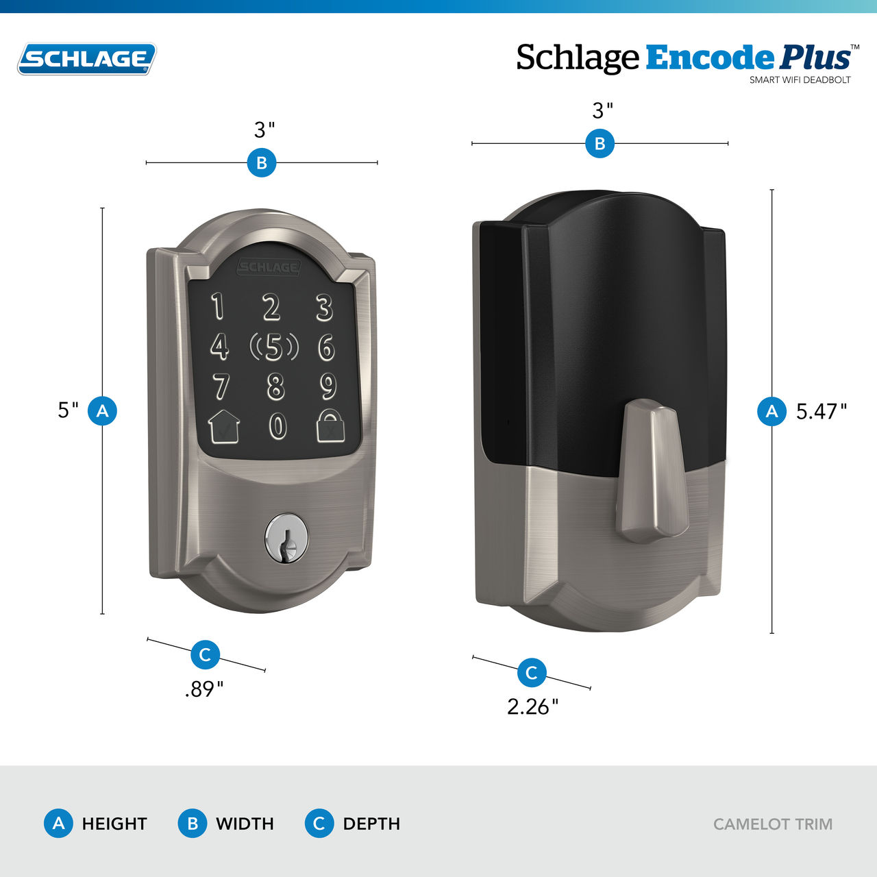 Schlage Encode Plus™ Smart WiFi Deadbolt with Camelot Trim