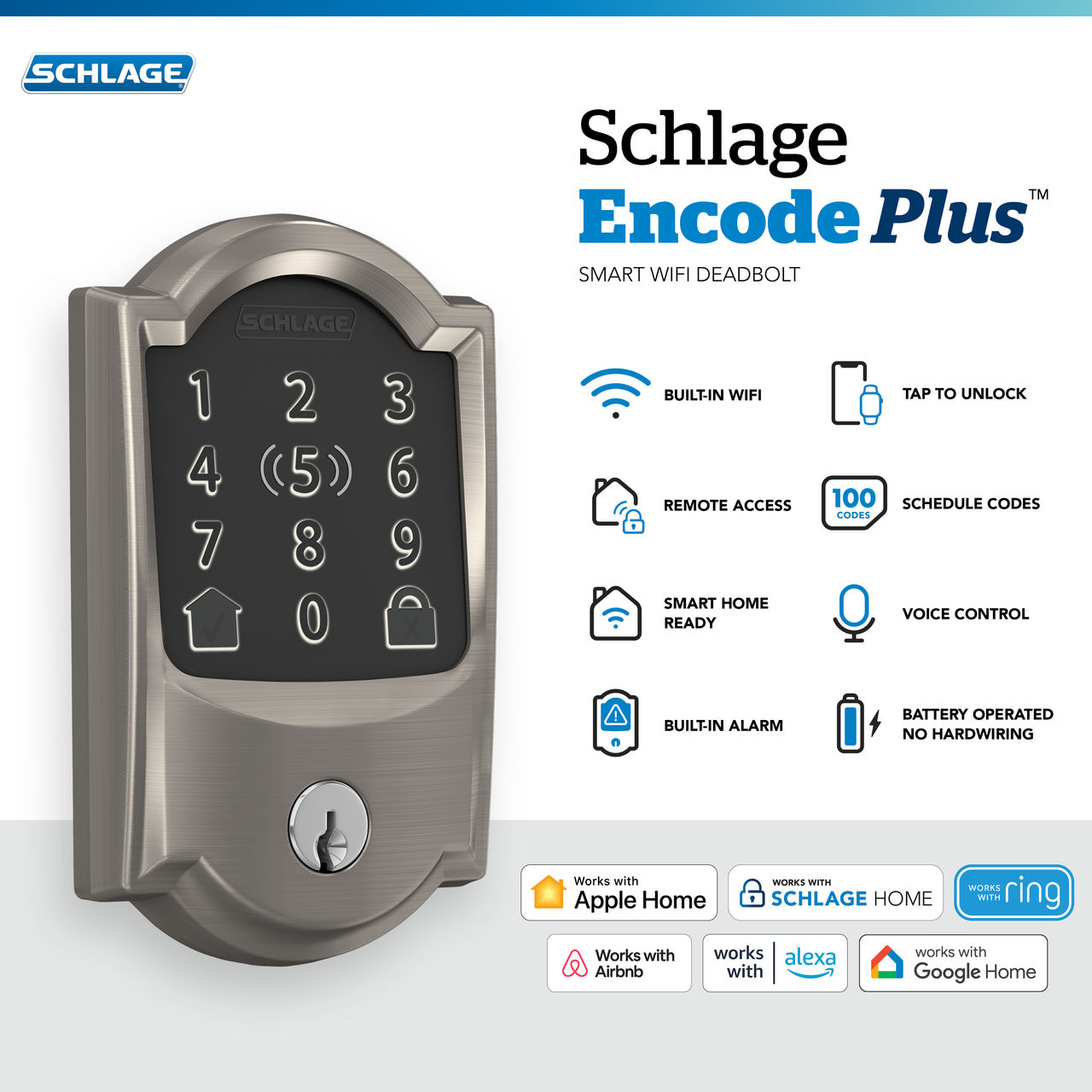 Schlage Encode Plus™ Smart WiFi Deadbolt with Camelot Trim