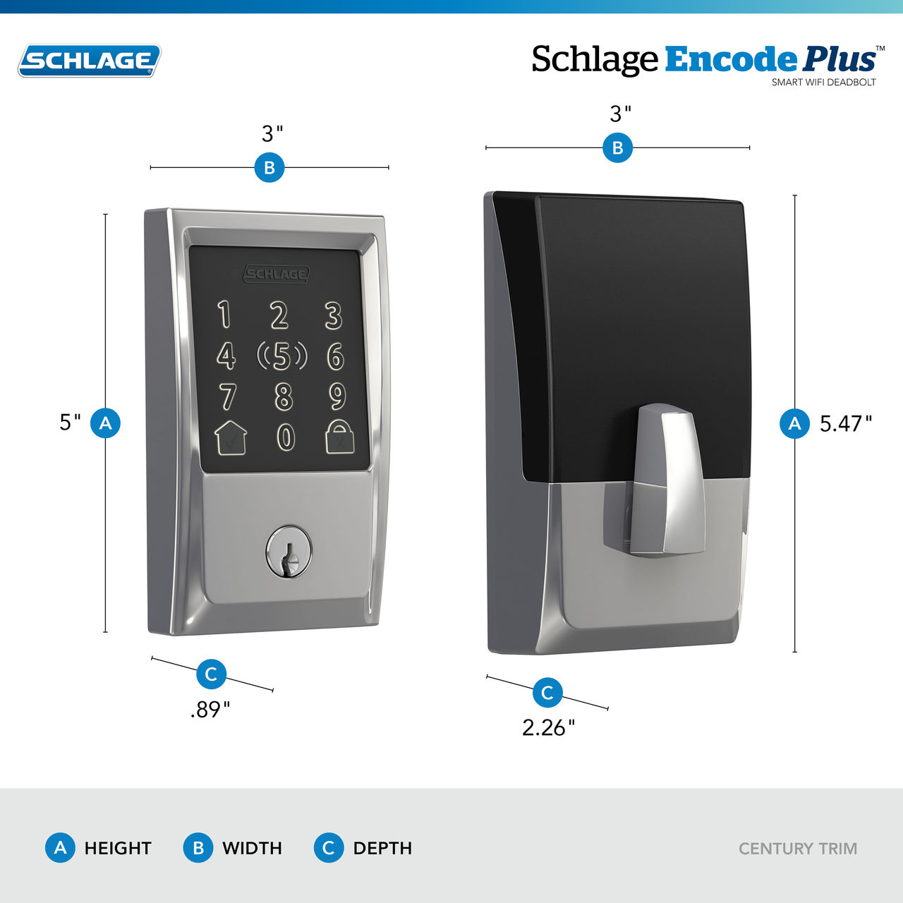 Schlage Encode Plus™ Smart WiFi Deadbolt with Century Trim