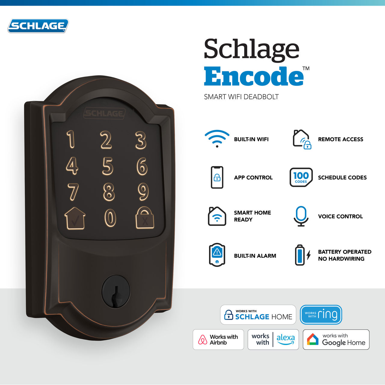 Schlage Encode™ Smart WiFi Deadbolt with Camelot Trim