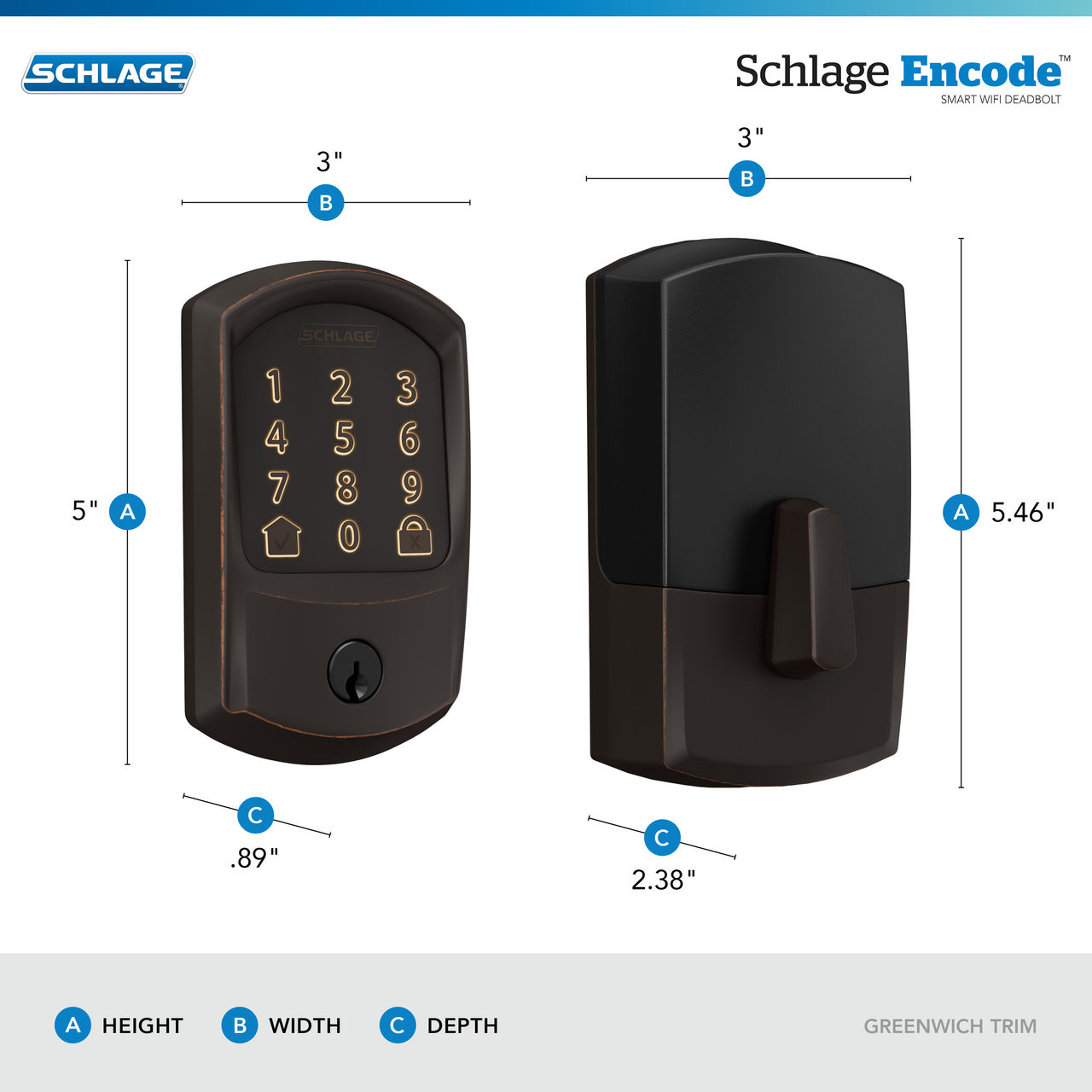 Schlage Encode™ Smart WiFi Deadbolt with Greenwich Trim