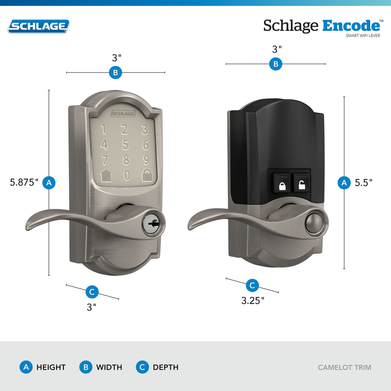 Schlage Encode™ Smart WiFi Accent Lever with Camelot Trim