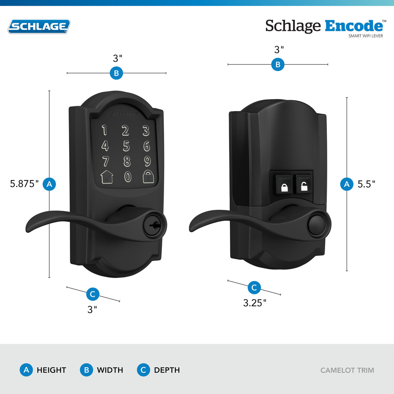Schlage Encode™ Smart WiFi Accent Lever with Camelot Trim