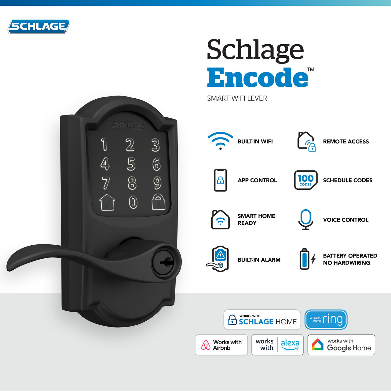 Schlage Encode™ Smart WiFi Accent Lever with Camelot Trim