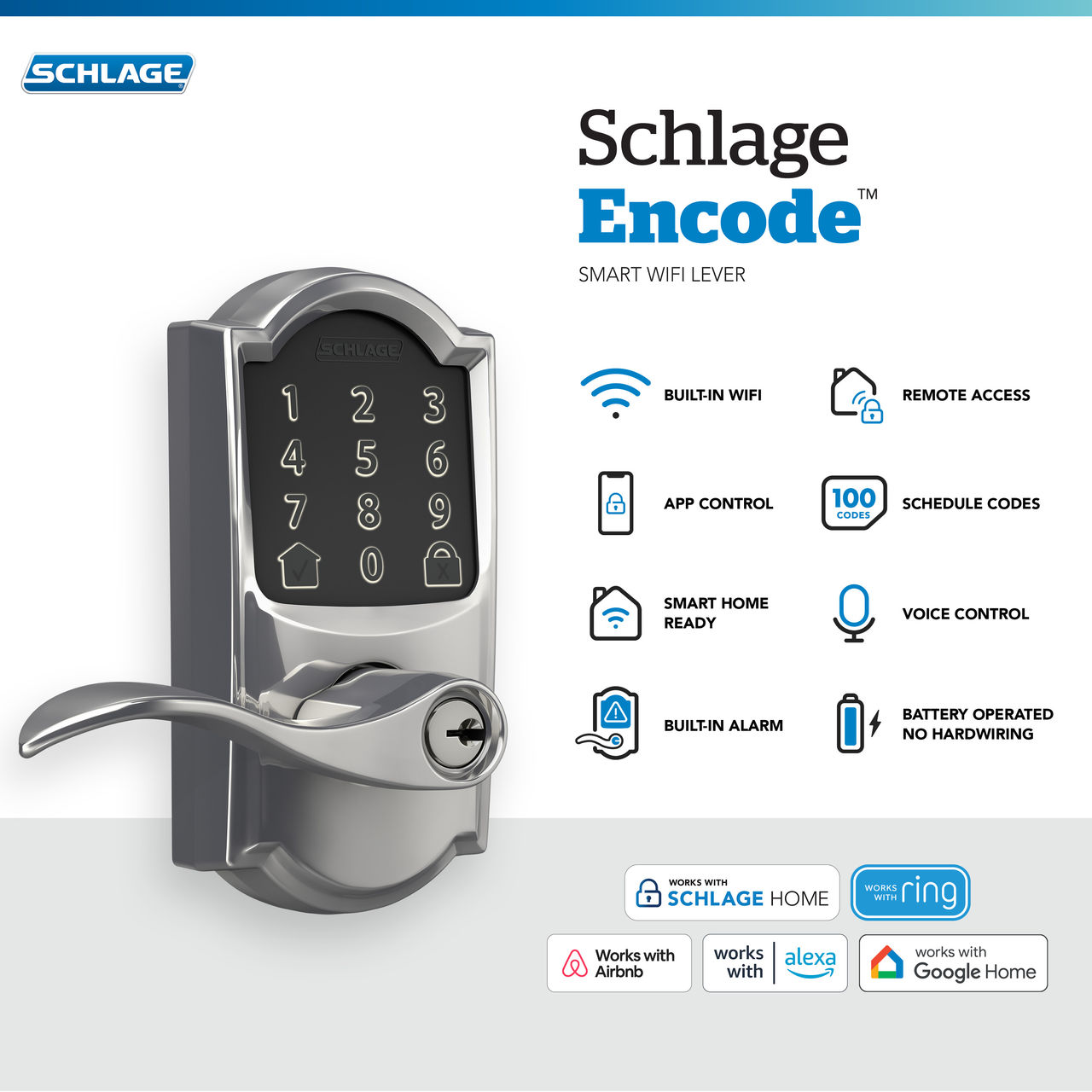 Schlage Encode™ Smart WiFi Accent Lever with Camelot Trim