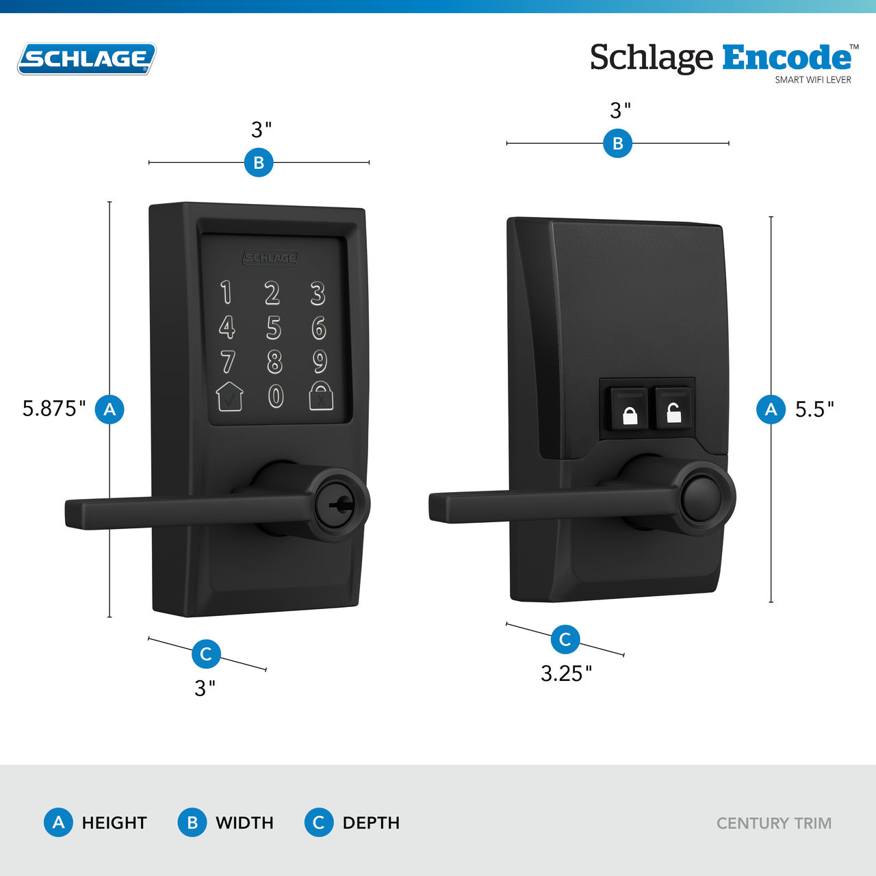 Schlage Encode™ Smart WiFi Latitude Lever with Century Trim
