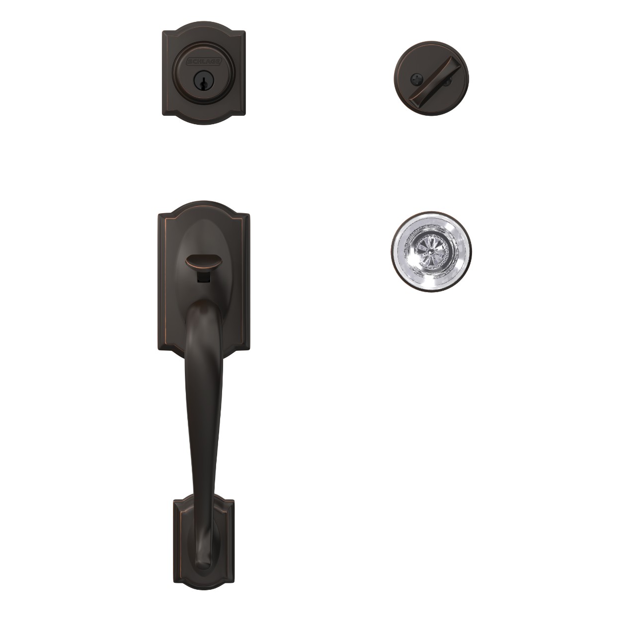 Custom Single Cylinder Handleset and Hobson Glass Knob with Kinsler Trim