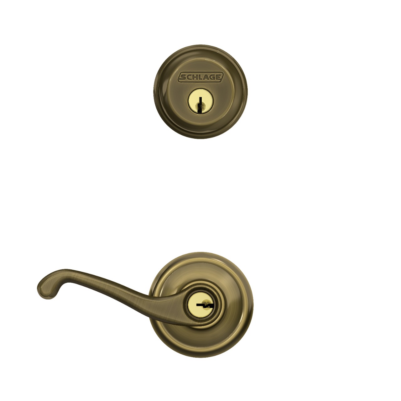 Single Cylinder Deadbolt and Flair Lever Keyed Entry Lock