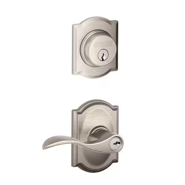 Single Cylinder Deadbolt and Accent Lever Keyed Entry Lock with Camelot Trim