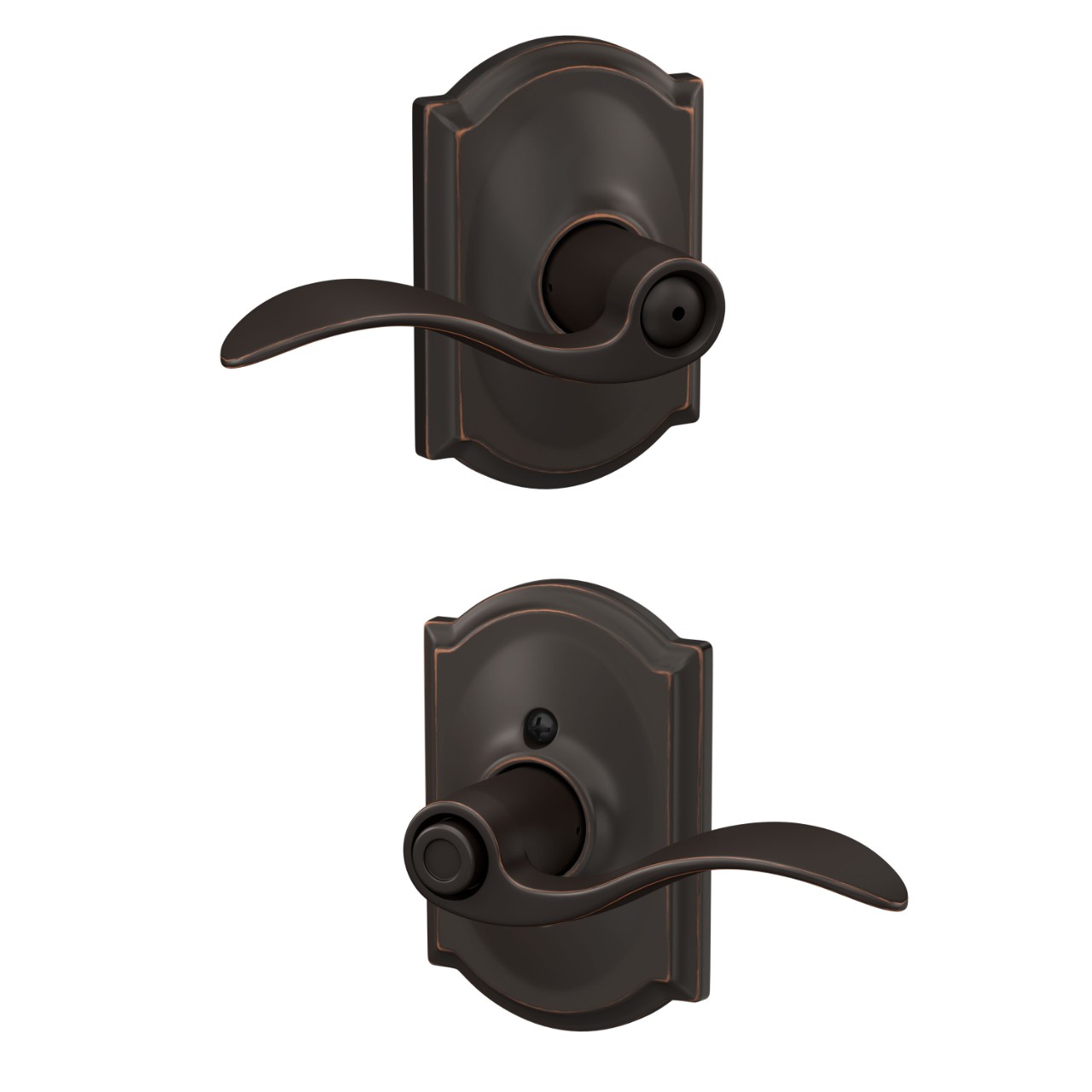 Accent Lever Bed & Bath Lock with Camelot Trim